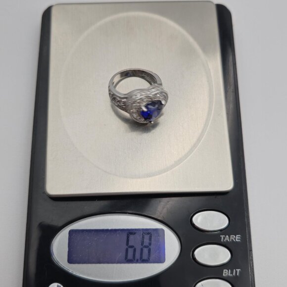 Size 5 Sterling Silver Blue Heart Cubic Zirconia Gem Ring A2874 - Picture 9 of 9